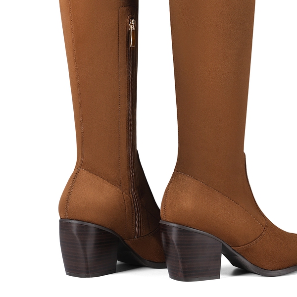 Pointed Toe Thigh High Boots - BROWN SUEDE - 4